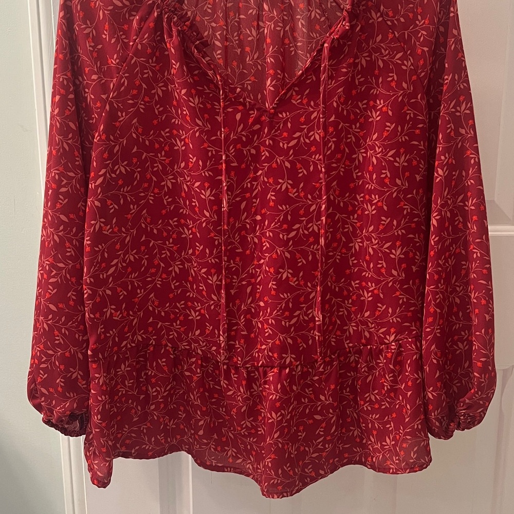 Old Navy Red Leaf Print Blouse
